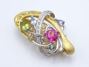 K18/Pt900　ピンクトルマリン1.16ct　ダイヤ0.16ct　ペンダントトップ(ブローチ)　16.6g